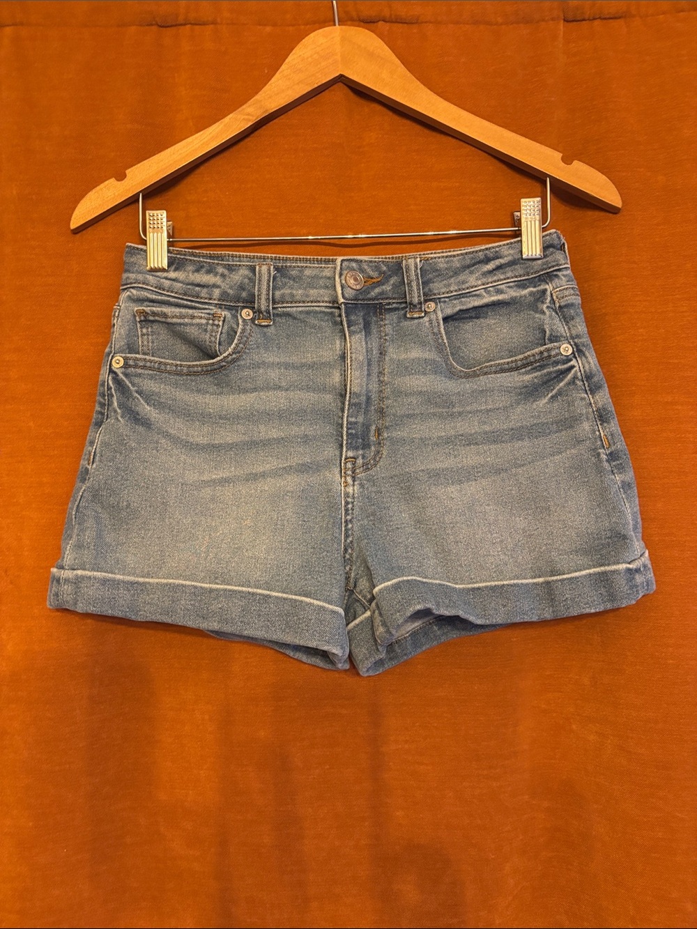 American Eagle Outfitters Light Blue Rolled-Hem Denim Shorts